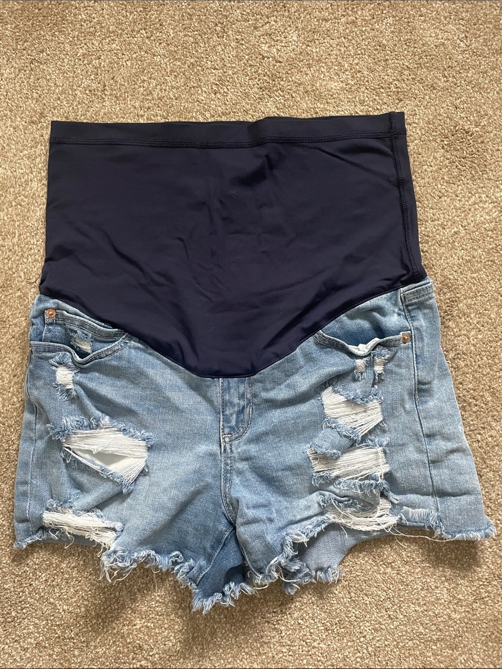 Pinkblush Maternity Distressed Denim Shorts with Navy Overband